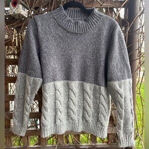 Cozy Two-Tone Gray Cable Knit Sweater
